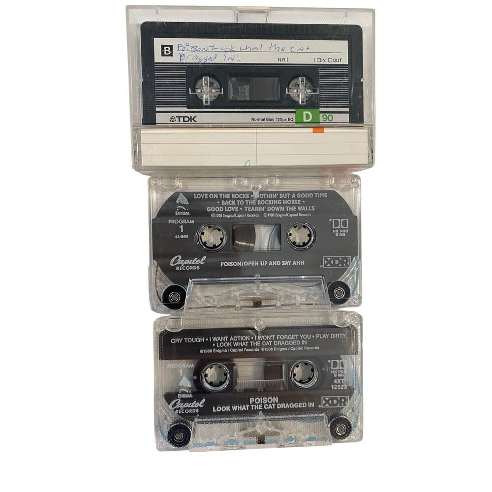 Vtg Cassette Tape Lot 3 Poison Open Up And Say Ahh Look What The Cat Dragged In